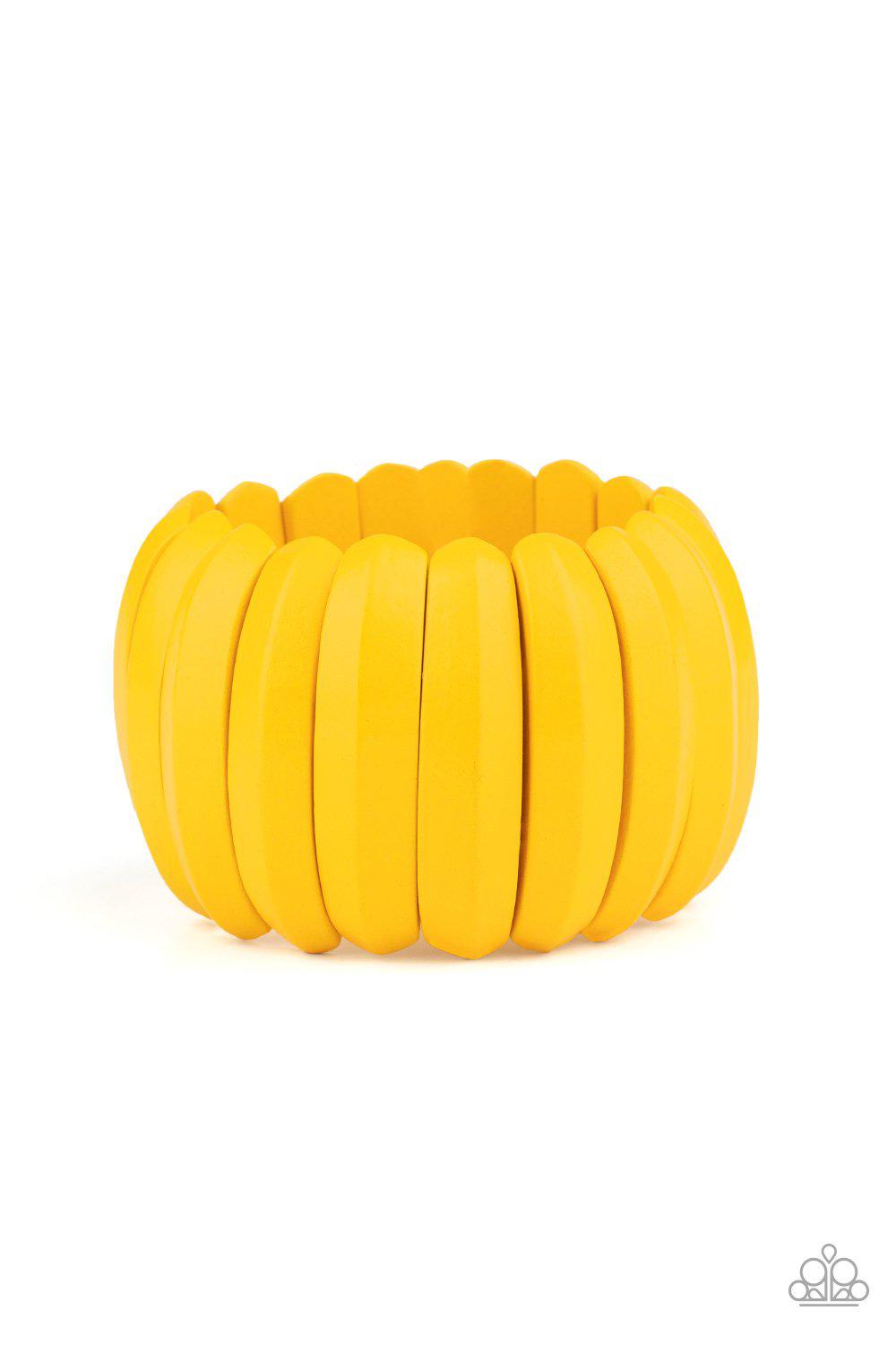 Colorfully Congo Yellow Wood Bracelet - Paparazzi Accessories- lightbox - CarasShop.com - Paparazzi Jewelry by Cara Jewels