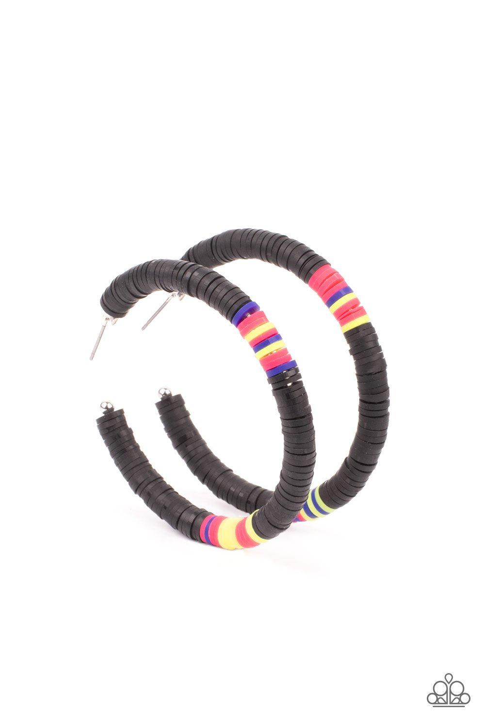 Colorfully Contagious Black and Multi Hoop Earrings - Paparazzi Accessories- lightbox - CarasShop.com - Paparazzi Jewelry by Cara Jewels
