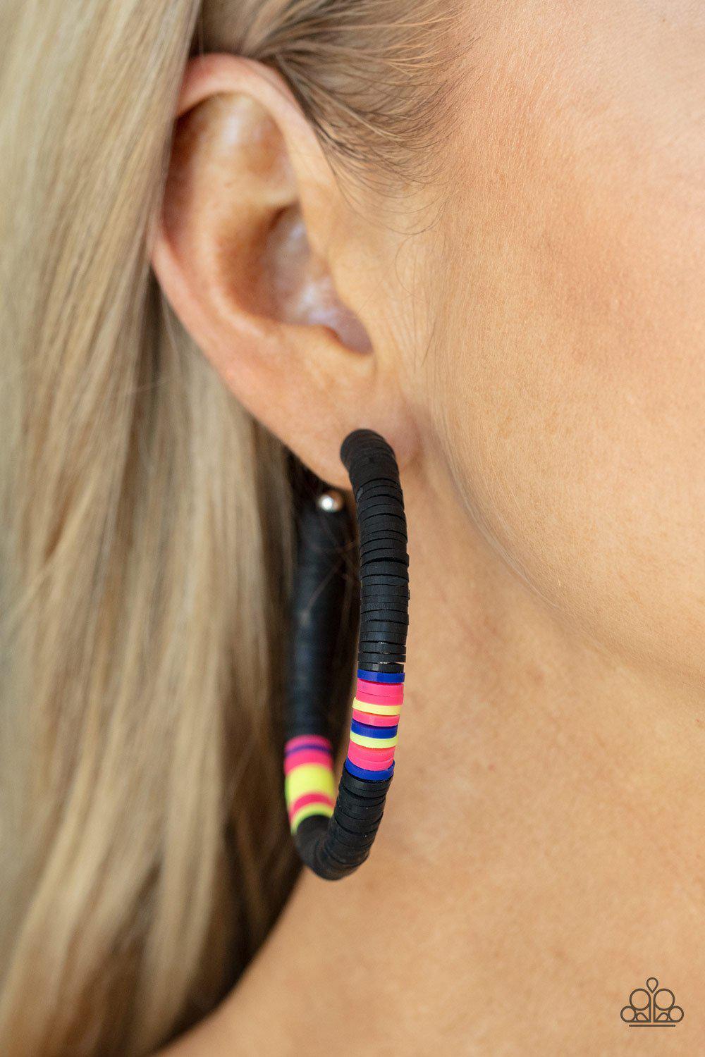 Colorfully Contagious Black and Multi Hoop Earrings - Paparazzi Accessories- lightbox - CarasShop.com - Paparazzi Jewelry by Cara Jewels