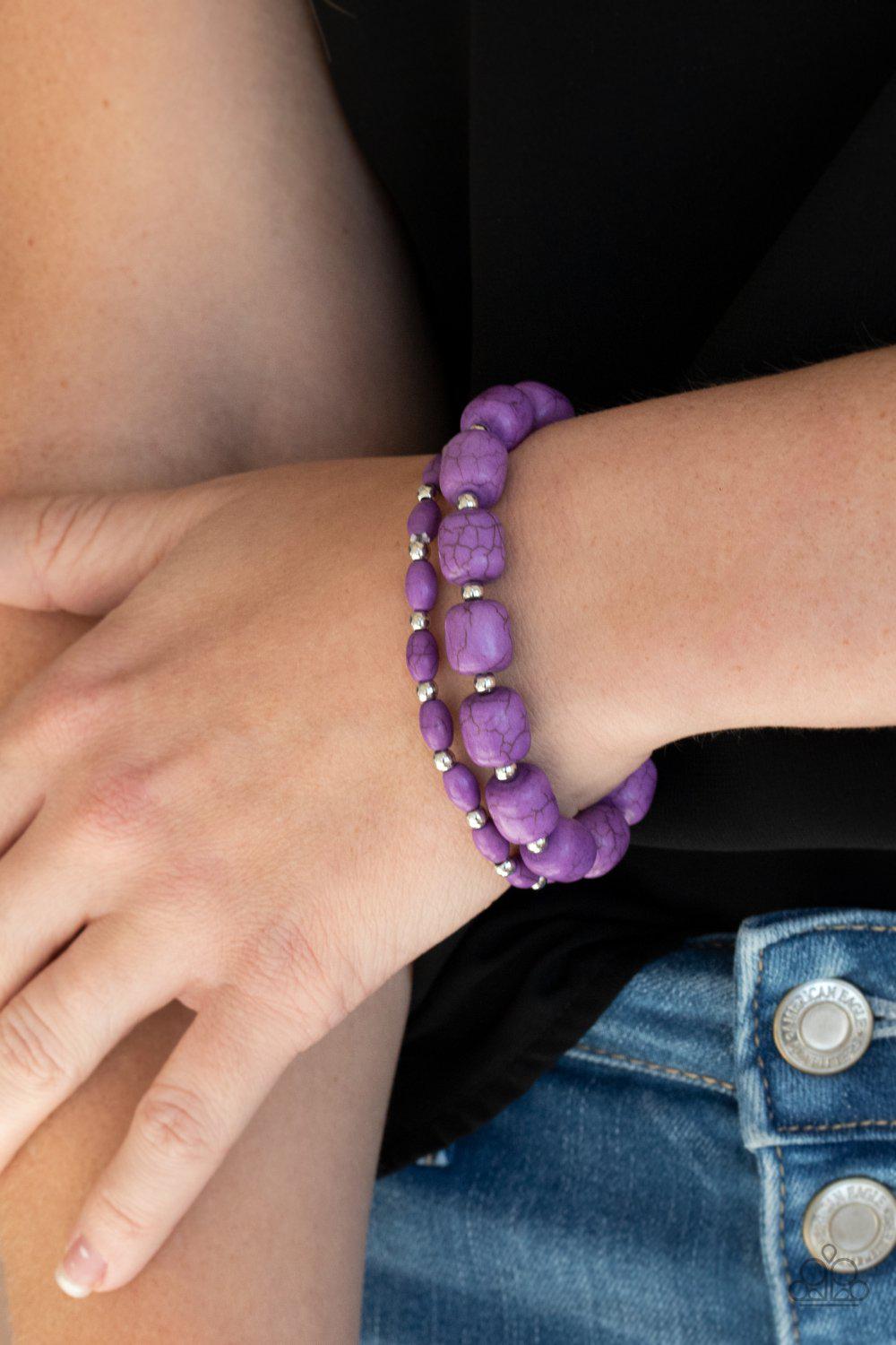 Colorfully Country Purple Stone Bracelet Set - Paparazzi Accessories- lightbox - CarasShop.com - Paparazzi Jewelry by Cara Jewels