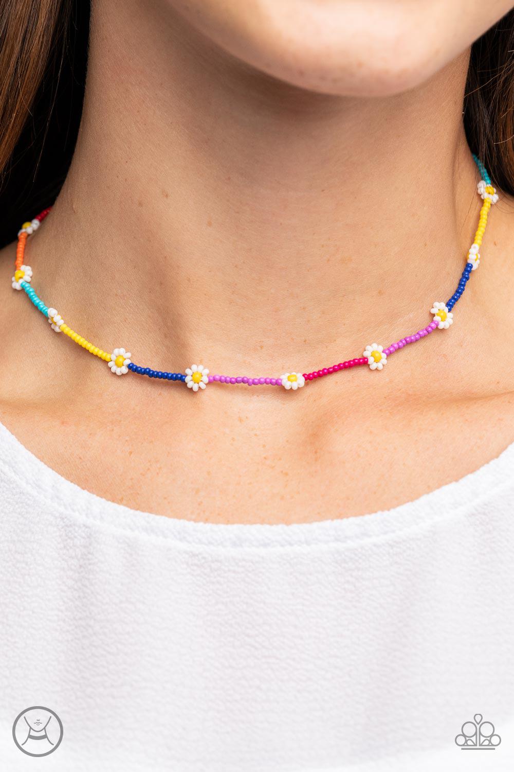 Colorfully Flower Child Multi Seed Bead Choker Necklace - Paparazzi Accessories- on model - CarasShop.com - Paparazzi Jewelry by Cara Jewels