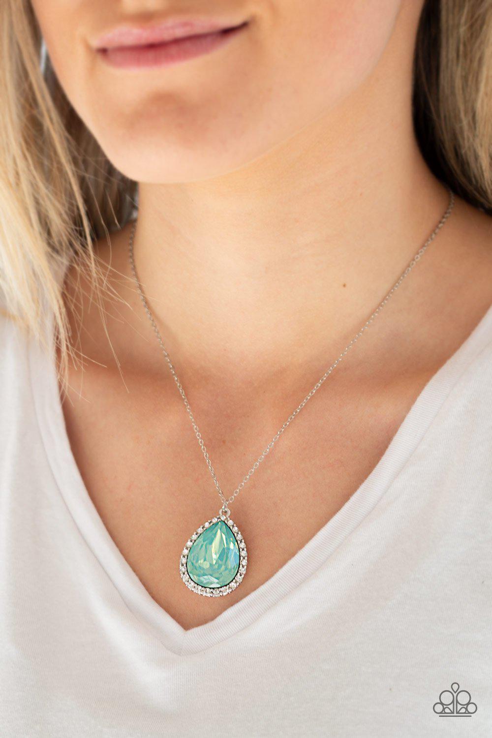 Come of Ageless Green Teardrop Gem Necklace - Paparazzi Accessories- on model - CarasShop.com - Paparazzi Jewelry by Cara Jewels