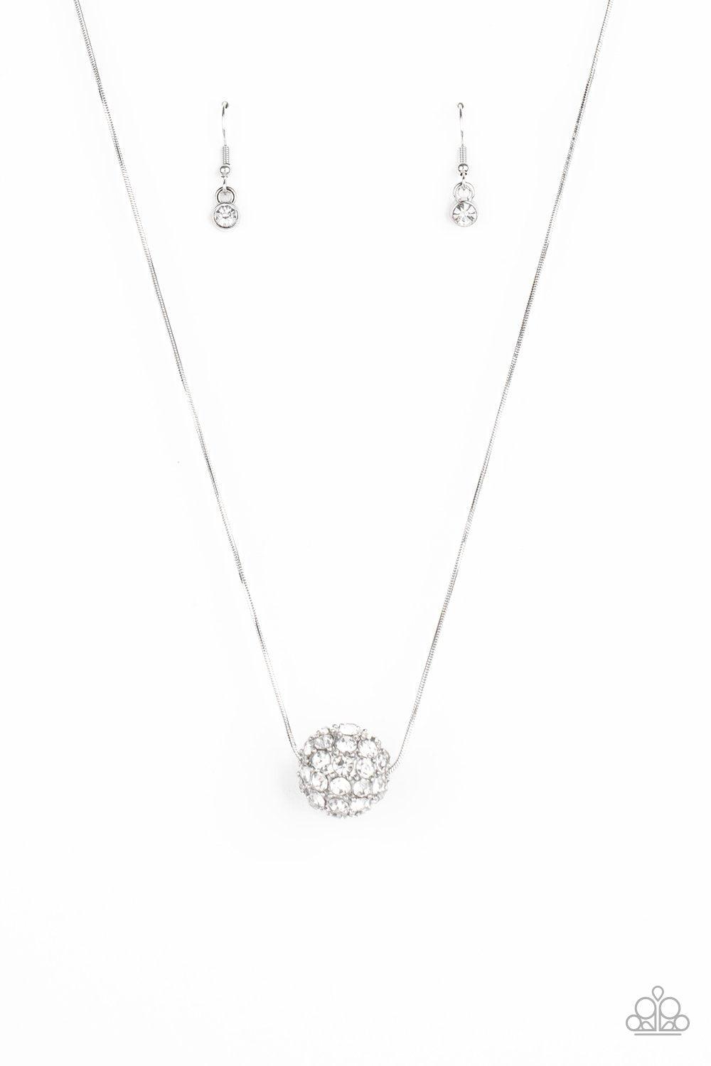 Come Out Of Your BOMBSHELL White Rhinestone Necklace - Paparazzi Accessories- lightbox - CarasShop.com - Paparazzi Jewelry by Cara Jewels