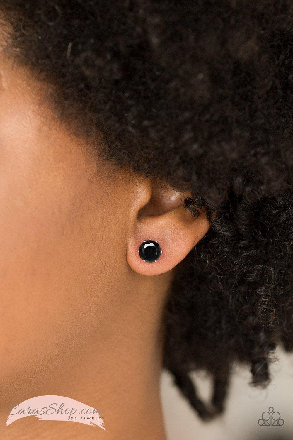 Come Out On Top Black Post Earrings - Paparazzi Accessories- on model - CarasShop.com - Paparazzi Jewelry by Cara Jewels