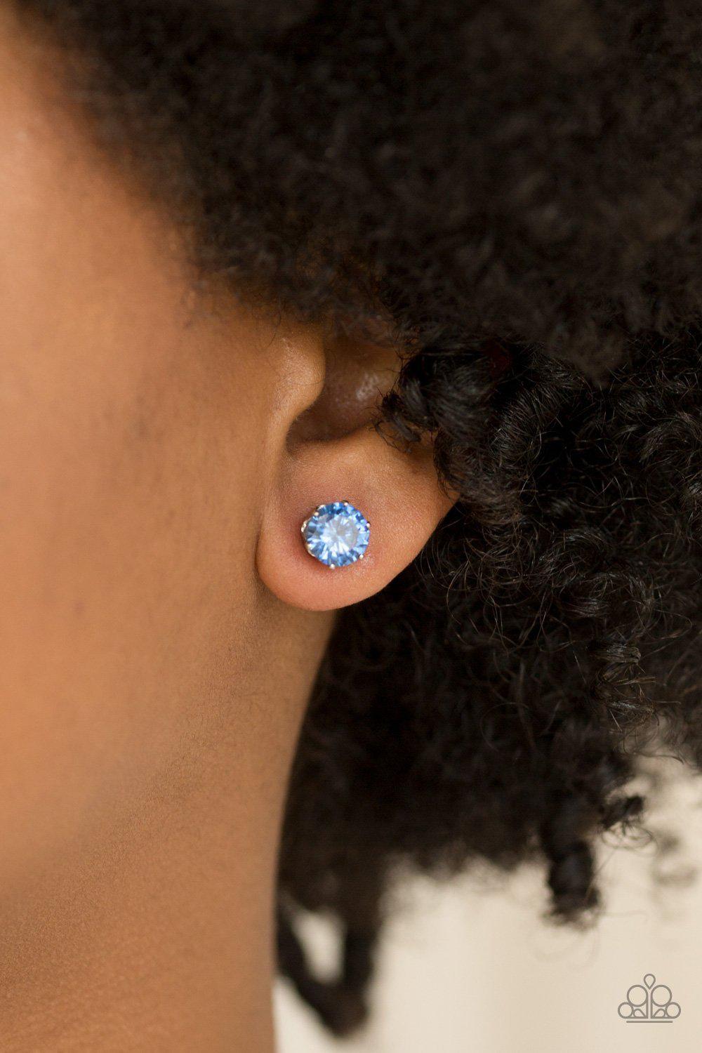 Come Out On Top Blue Gem Post Earrings - Paparazzi Accessories- on model - CarasShop.com - Paparazzi Jewelry by Cara Jewels