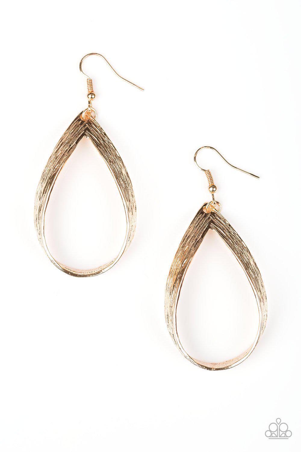 Come Reign Or Shine Gold Earrings - Paparazzi Accessories- lightbox - CarasShop.com - Paparazzi Jewelry by Cara Jewels