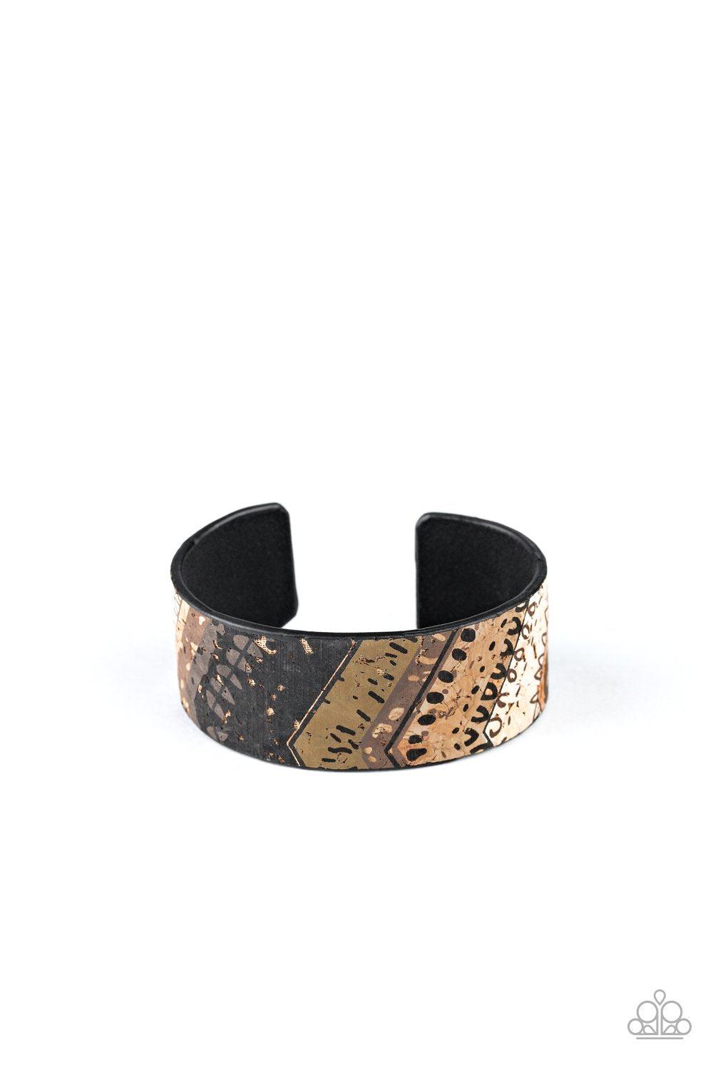 Come Uncorked White Cork Cuff Bracelet - Paparazzi Accessories- lightbox - CarasShop.com - Paparazzi Jewelry by Cara Jewels