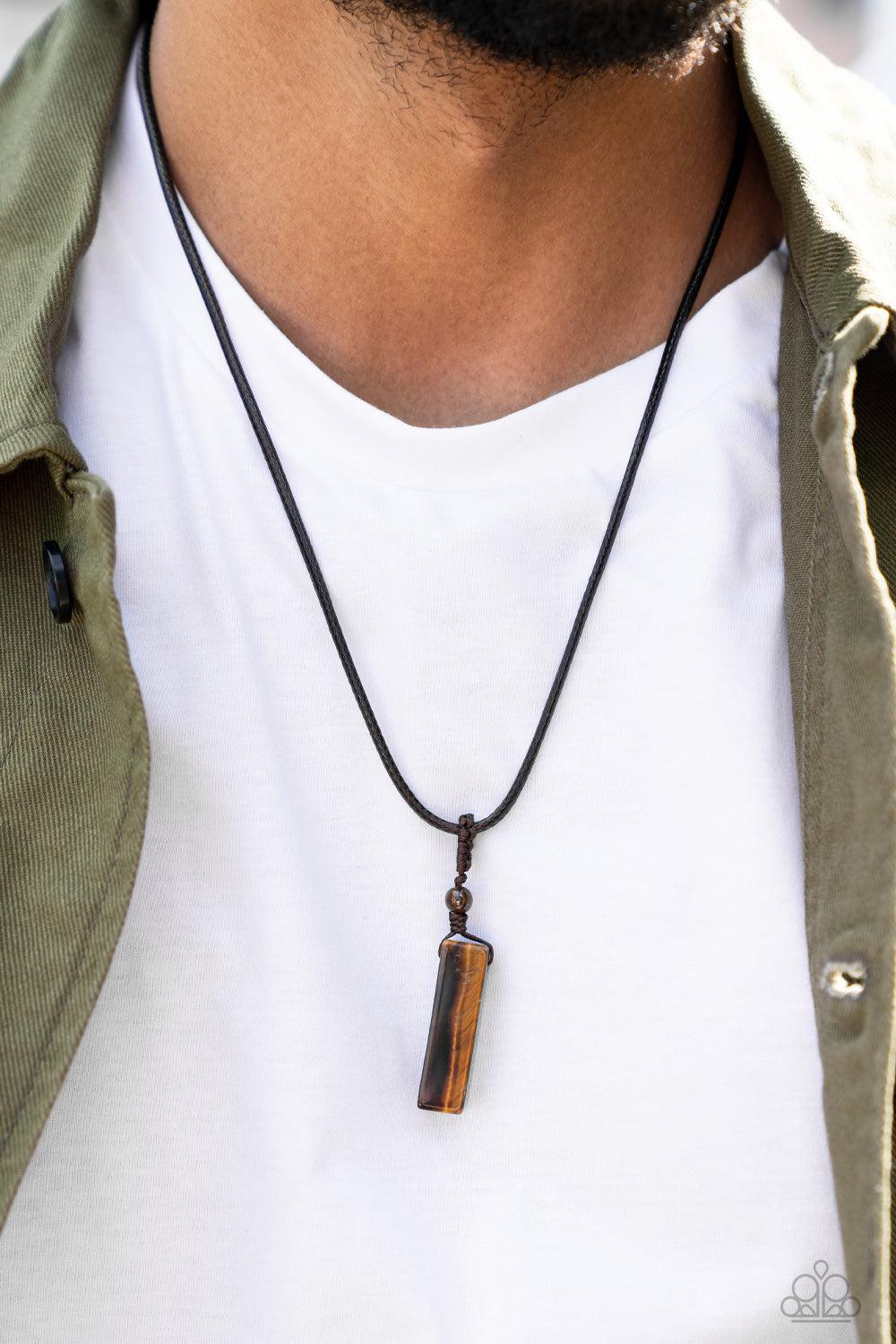 Comes Back ZEN-fold Brown Tiger's Eye Urban Necklace - Paparazzi Accessories- on model - CarasShop.com - Paparazzi Jewelry by Cara Jewels