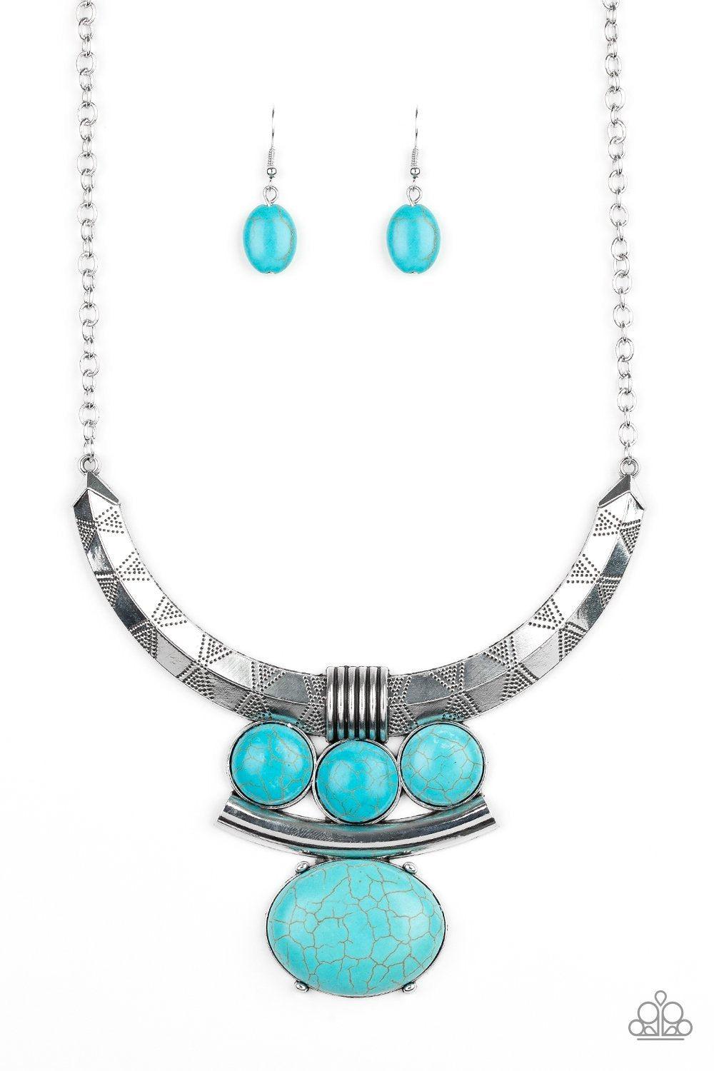 Commander In CHIEFETTE Turquoise Blue Stone and Silver Necklace - Paparazzi Accessories- lightbox - CarasShop.com - Paparazzi Jewelry by Cara Jewels