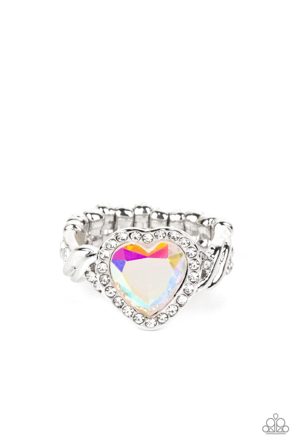 Committed to Cupid Multi Iridescent Rhinestone Heart Ring - Paparazzi Accessories- lightbox - CarasShop.com - Paparazzi Jewelry by Cara Jewels