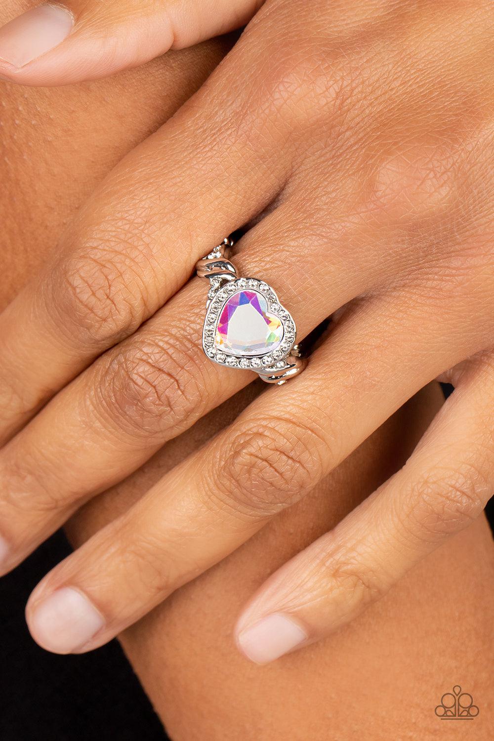 Committed to Cupid Multi Iridescent Rhinestone Heart Ring - Paparazzi Accessories- lightbox - CarasShop.com - Paparazzi Jewelry by Cara Jewels