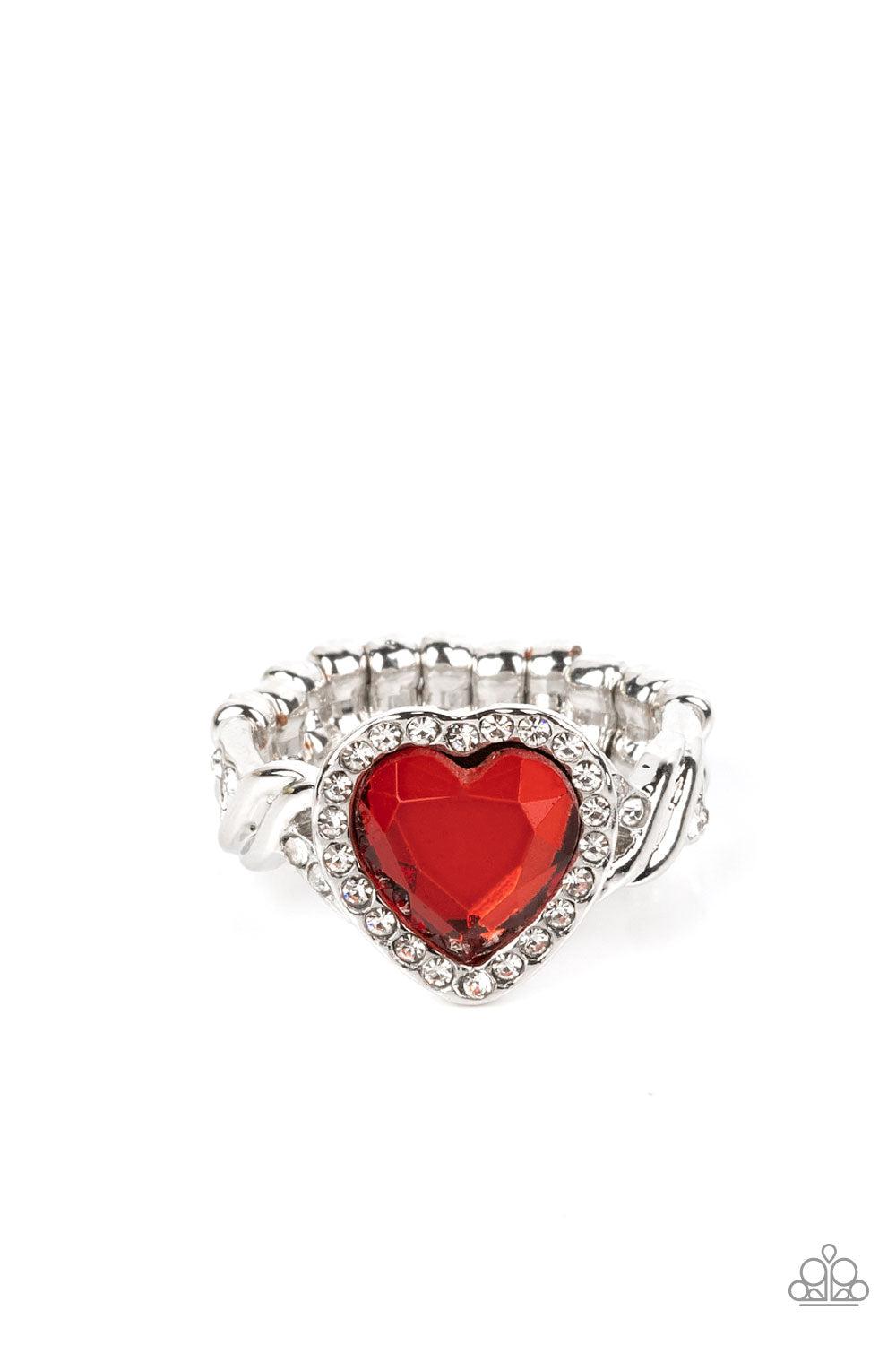 Committed to Cupid Red Rhinestone Heart Ring - Paparazzi Accessories- lightbox - CarasShop.com - Paparazzi Jewelry by Cara Jewels