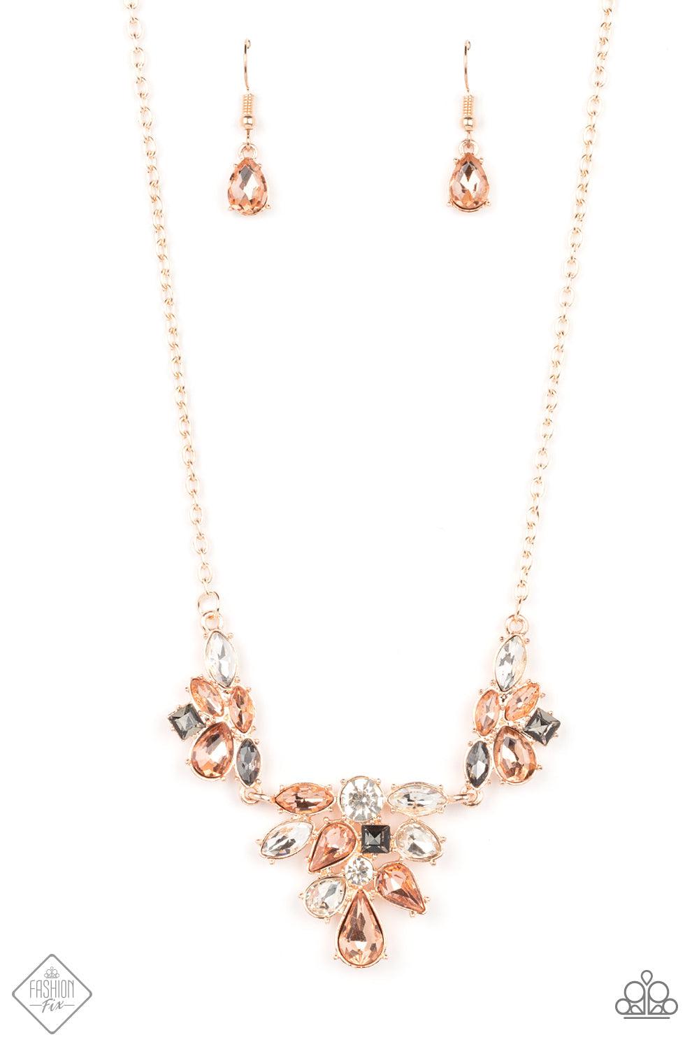 Completely Captivated Rose Gold & Smoky Rhinestone Necklace - Paparazzi Accessories- lightbox - CarasShop.com - Paparazzi Jewelry by Cara Jewels