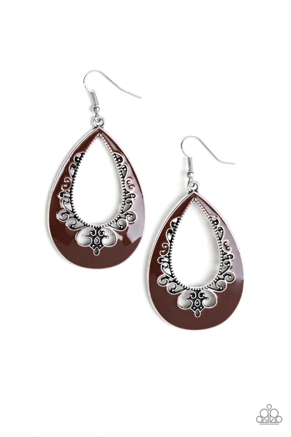 Compliments To The CHIC Brown Earrings - Paparazzi Accessories- lightbox - CarasShop.com - Paparazzi Jewelry by Cara Jewels