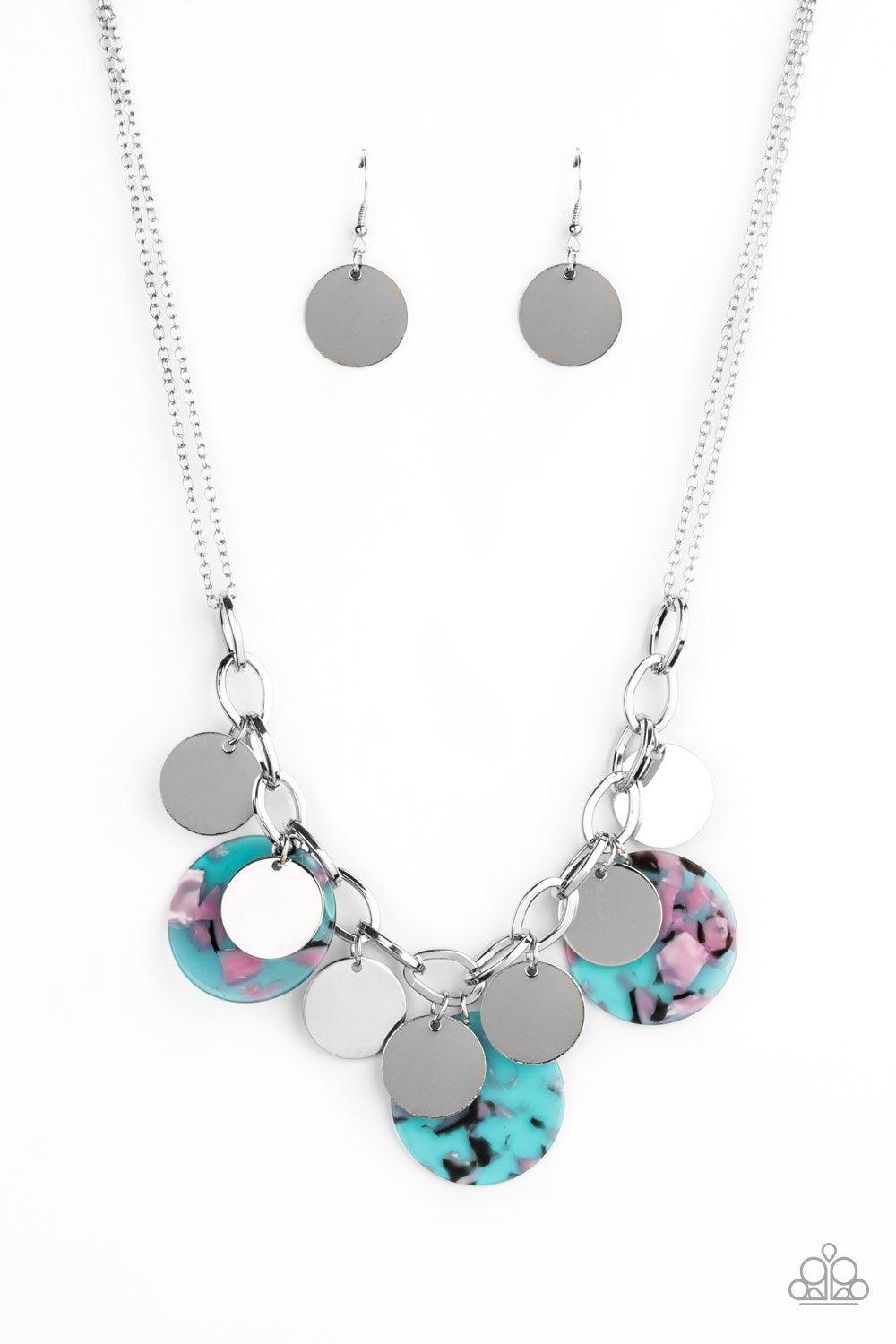 Confetti Confection Blue Acrylic and Silver Necklace - Paparazzi Accessories- lightbox - CarasShop.com - Paparazzi Jewelry by Cara Jewels