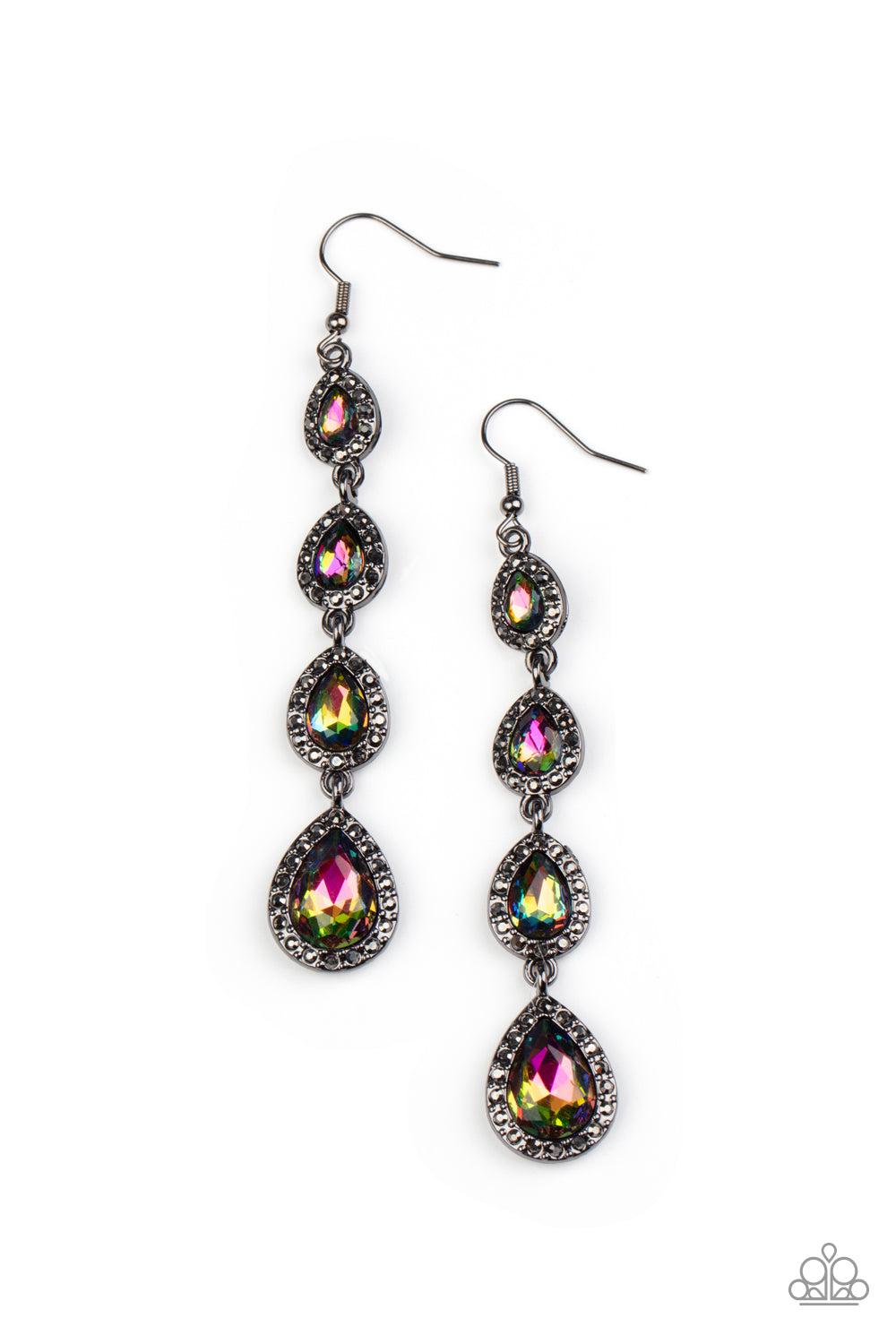 Confidently Classy Multi Oil Spill Rhinestone Earrings - Paparazzi Accessories- lightbox - CarasShop.com - Paparazzi Jewelry by Cara Jewels
