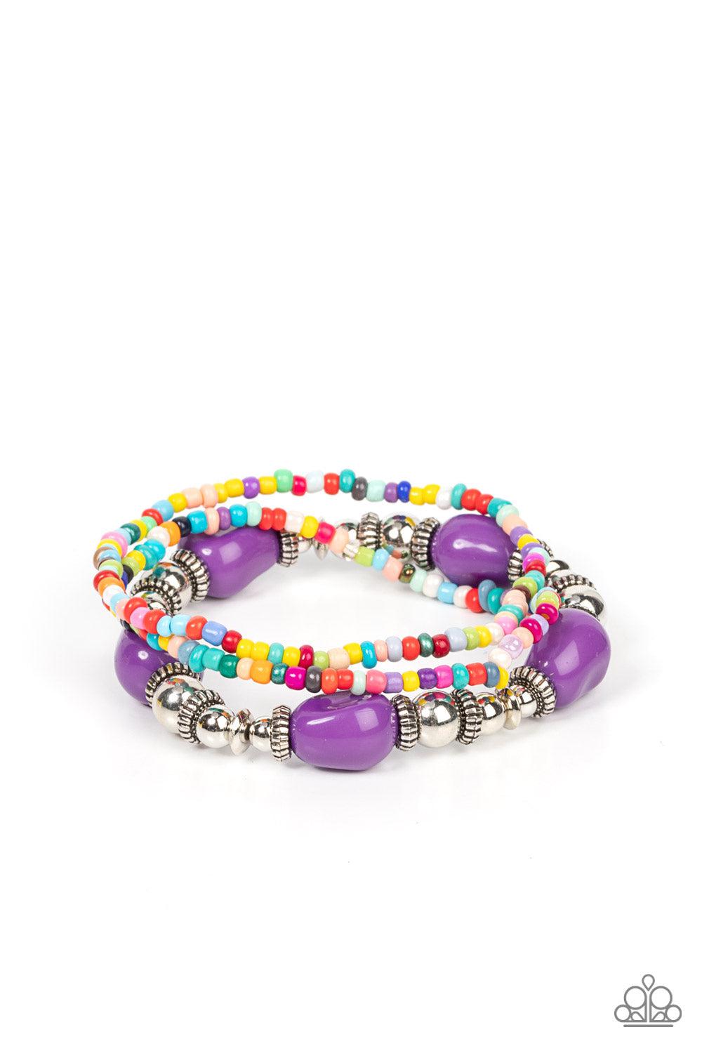 Confidently Crafty Purple & Multi Seed Bead Bracelet - Paparazzi Accessories- lightbox - CarasShop.com - Paparazzi Jewelry by Cara Jewels