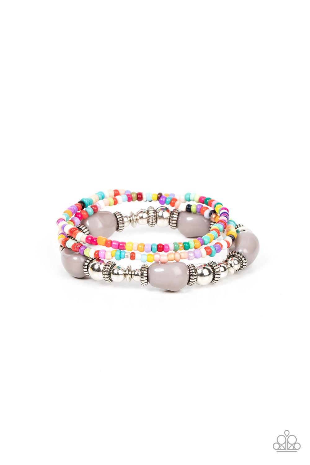 Confidently Crafty Silver & Multi Seed bead Bracelet - Paparazzi Accessories- lightbox - CarasShop.com - Paparazzi Jewelry by Cara Jewels