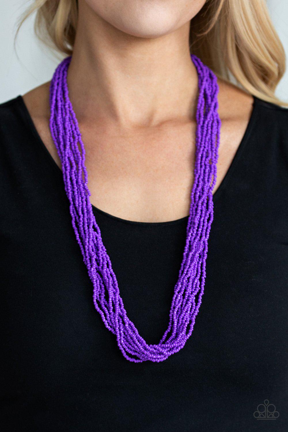 Congo Colada Purple Seed Bead Necklace - Paparazzi Accessories- on model - CarasShop.com - Paparazzi Jewelry by Cara Jewels