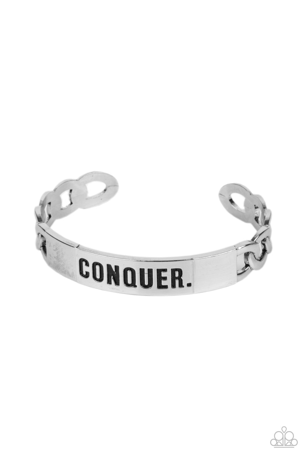 Conquer Your Fears Men's Silver Inspirational Cuff Bracelet - Paparazzi Accessories- lightbox - CarasShop.com - Paparazzi Jewelry by Cara Jewels