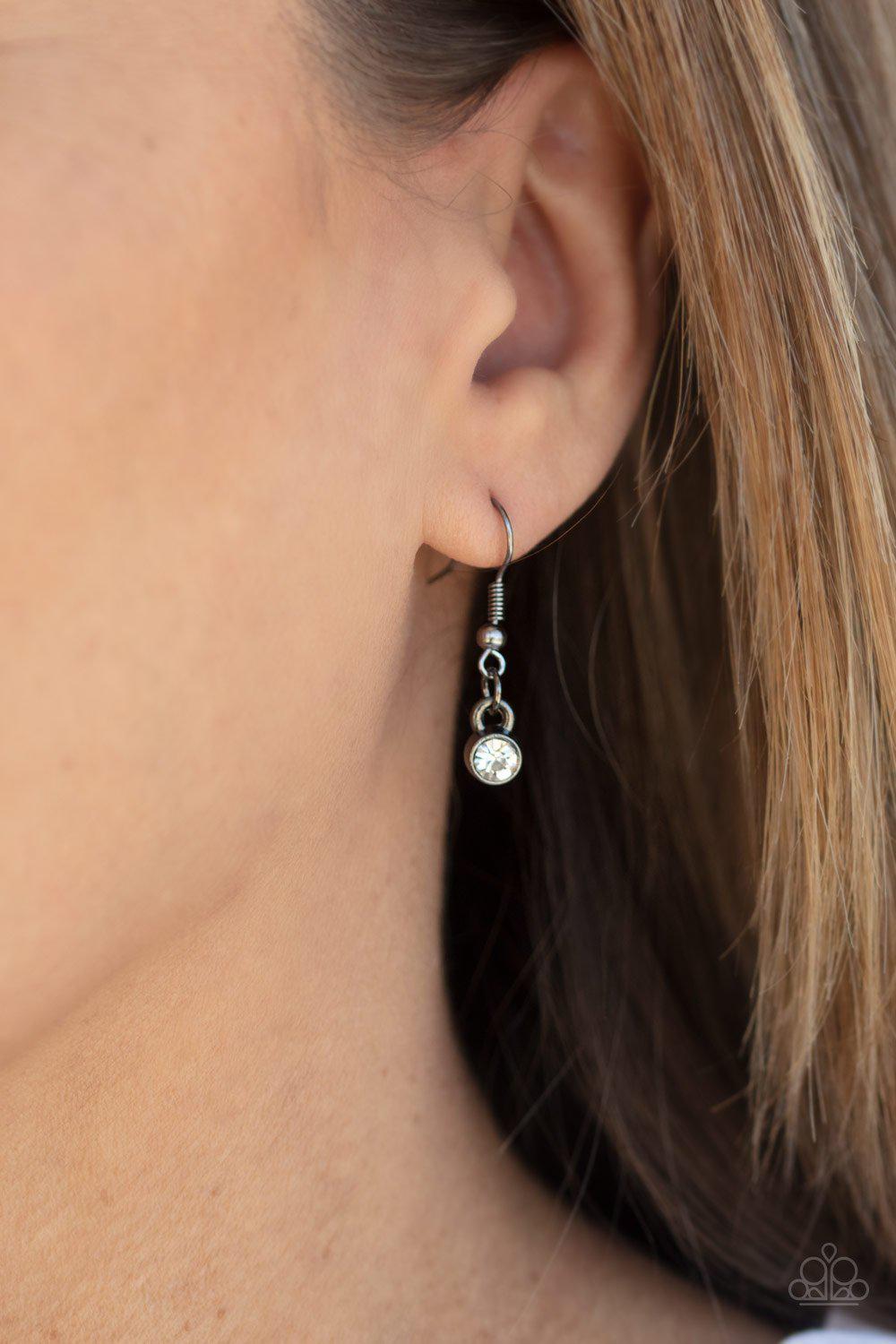 Constellation Collection Gunmetal Black and White Rhinestone Necklace - Paparazzi Accessories - free matching earrings -CarasShop.com - Paparazzi Jewelry by Cara Jewels