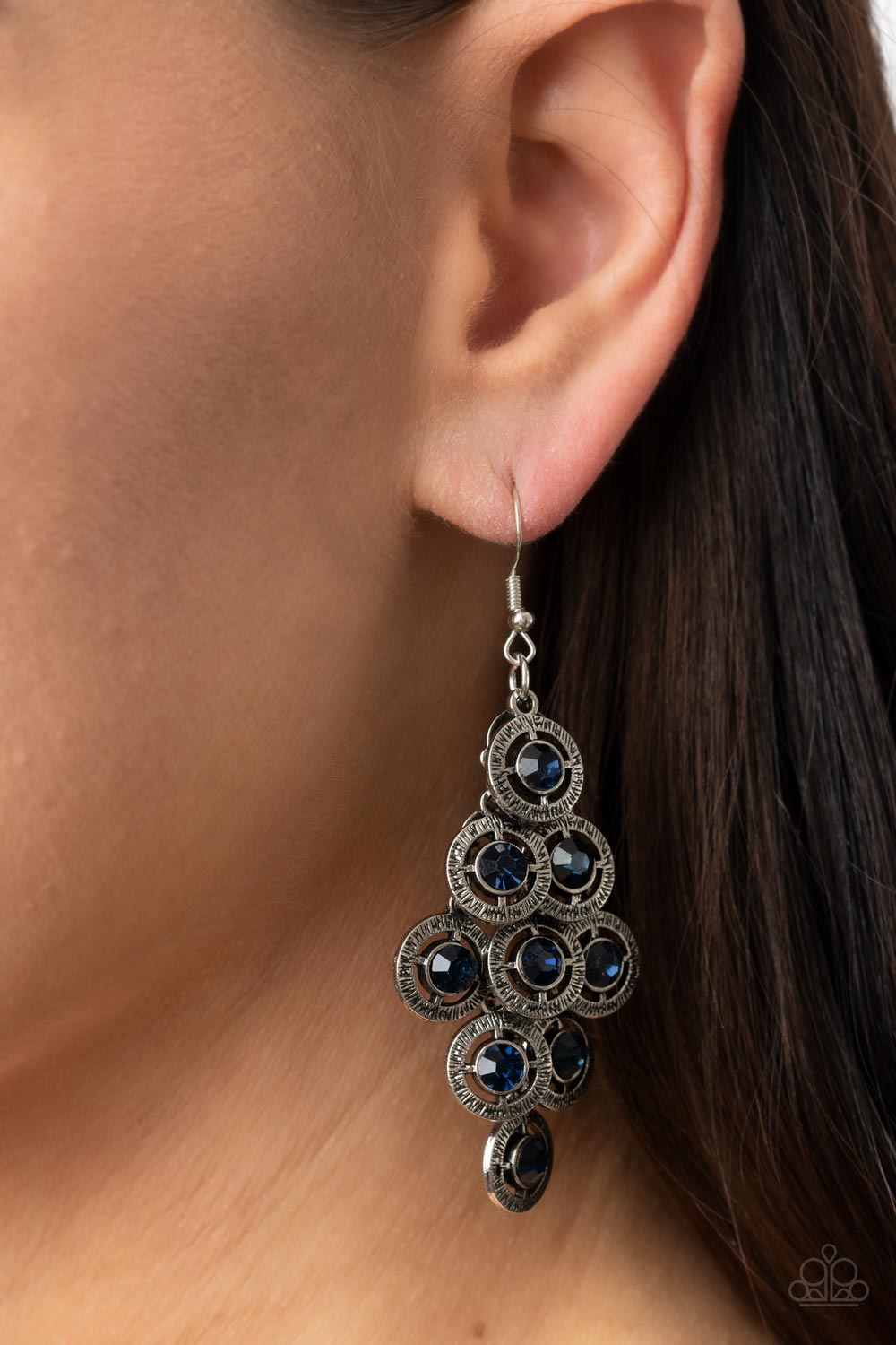 Constellation Cruise Blue Earrings - Paparazzi Accessories- on model - CarasShop.com - Paparazzi Jewelry by Cara Jewels