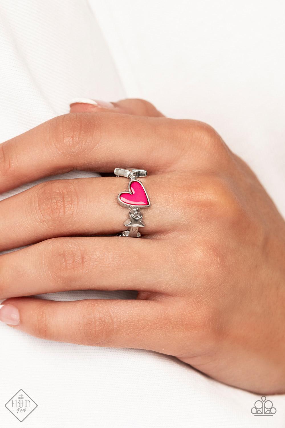 Contemporary Charm Pink Heart Ring - Paparazzi Accessories- on model - CarasShop.com - Paparazzi Jewelry by Cara Jewels