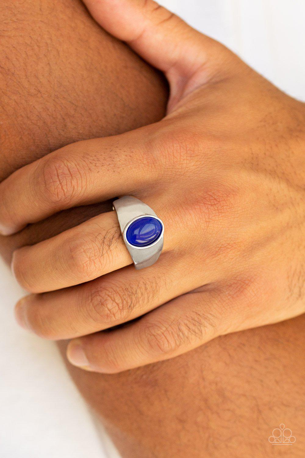 Cool Down Men's Blue Moonstone Ring - Paparazzi Accessories- on model - CarasShop.com - Paparazzi Jewelry by Cara Jewels