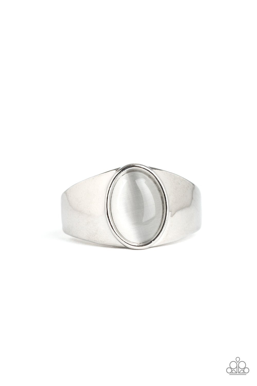 Cool Down Silver and White Cat's Eye Men's Ring - Paparazzi Accessories- lightbox - CarasShop.com - Paparazzi Jewelry by Cara Jewels