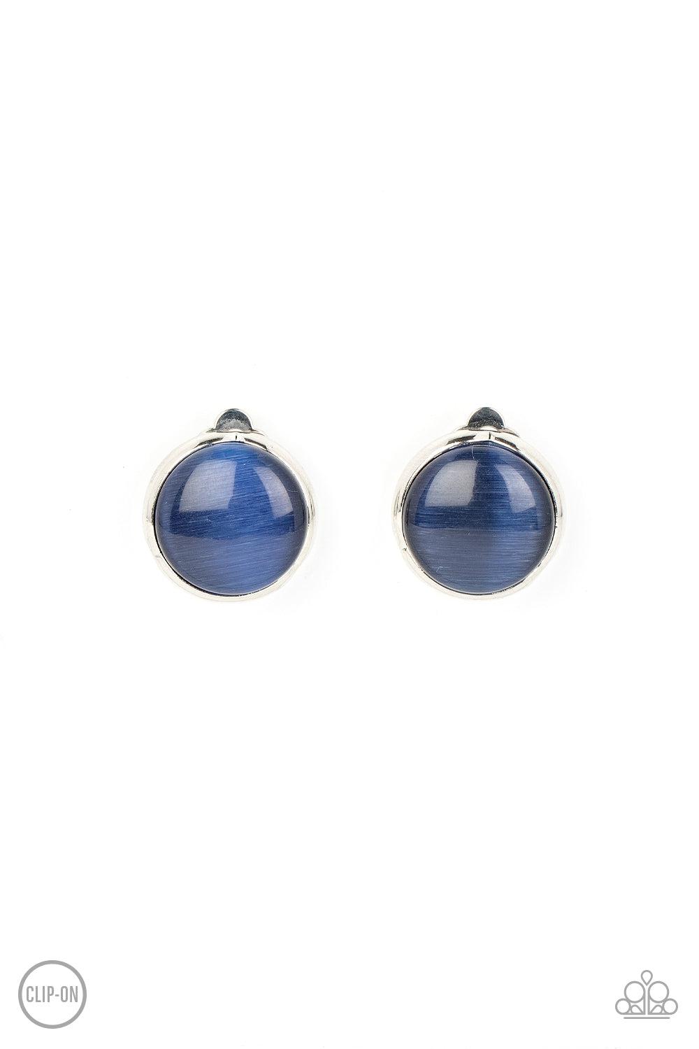Cool Pools Blue Cat's Eye Stone Clip-On Earrings - Paparazzi Accessories- lightbox - CarasShop.com - Paparazzi Jewelry by Cara Jewels