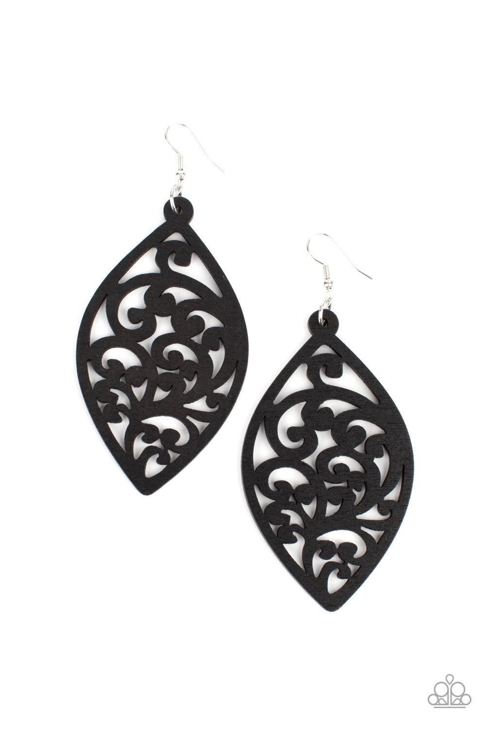 Coral Garden Black Wood Earrings - Paparazzi Accessories- lightbox - CarasShop.com - Paparazzi Jewelry by Cara Jewels