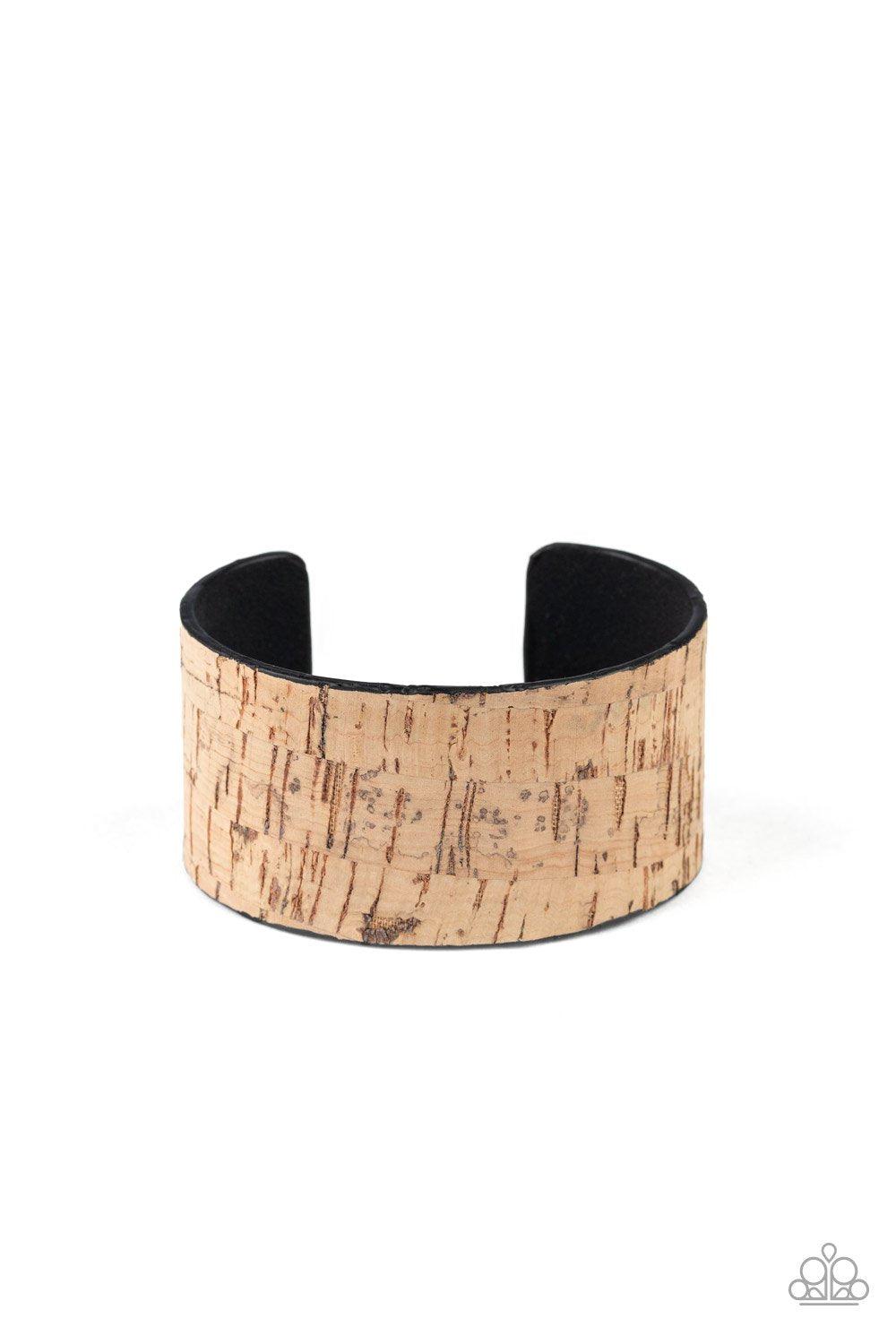 Cork Couture Brown Cuff Bracelet - Paparazzi Accessories- lightbox - CarasShop.com - Paparazzi Jewelry by Cara Jewels