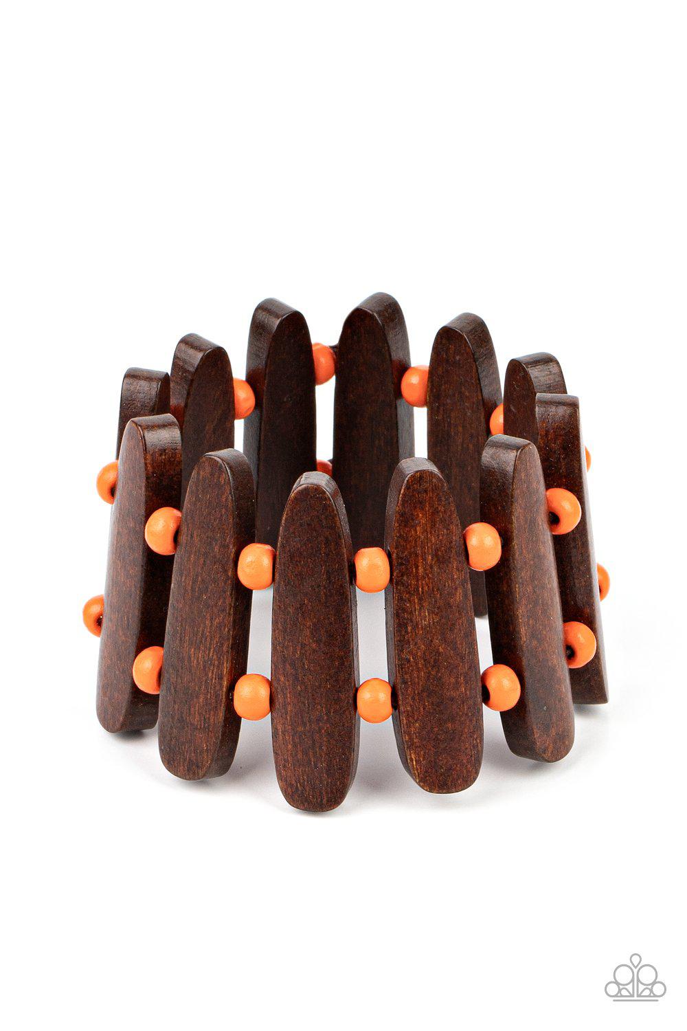 Coronado Cabana Burnt Orange and Brown Wood Bracelet - Paparazzi Accessories- lightbox - CarasShop.com - Paparazzi Jewelry by Cara Jewels