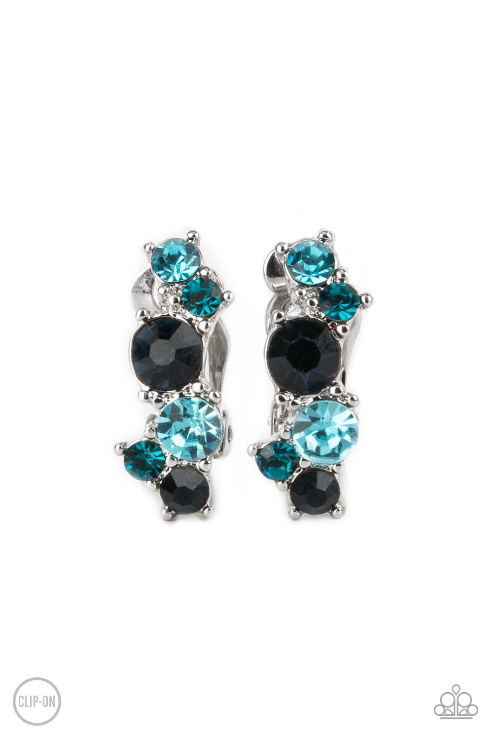 Cosmic Celebration Blue Rhinestone Clip-on Earrings - Paparazzi Accessories- lightbox - CarasShop.com - Paparazzi Jewelry by Cara Jewels
