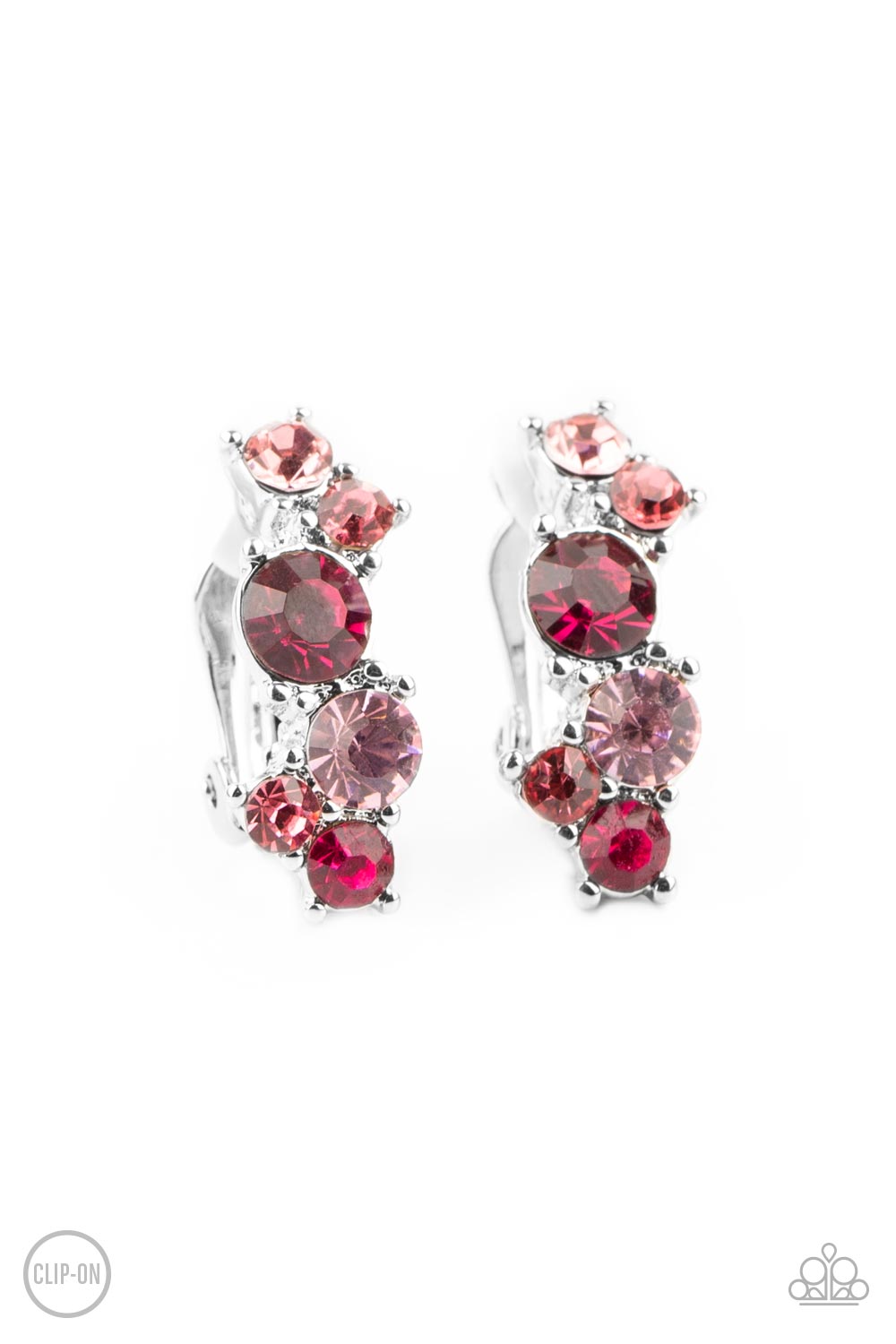 Cosmic Celebration Pink Gem Clip-On Earrings - Paparazzi Accessories- lightbox - CarasShop.com - Paparazzi Jewelry by Cara Jewels