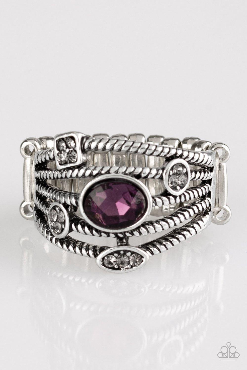 Cosmic Combo Purple Rhinestone and Silver Ring - Paparazzi Accessories- lightbox - CarasShop.com - Paparazzi Jewelry by Cara Jewels