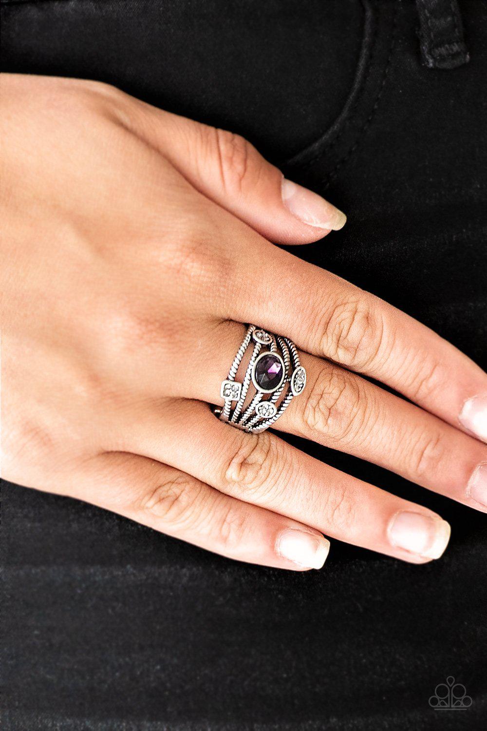 Cosmic Combo Purple Rhinestone and Silver Ring - Paparazzi Accessories- on model - CarasShop.com - Paparazzi Jewelry by Cara Jewels