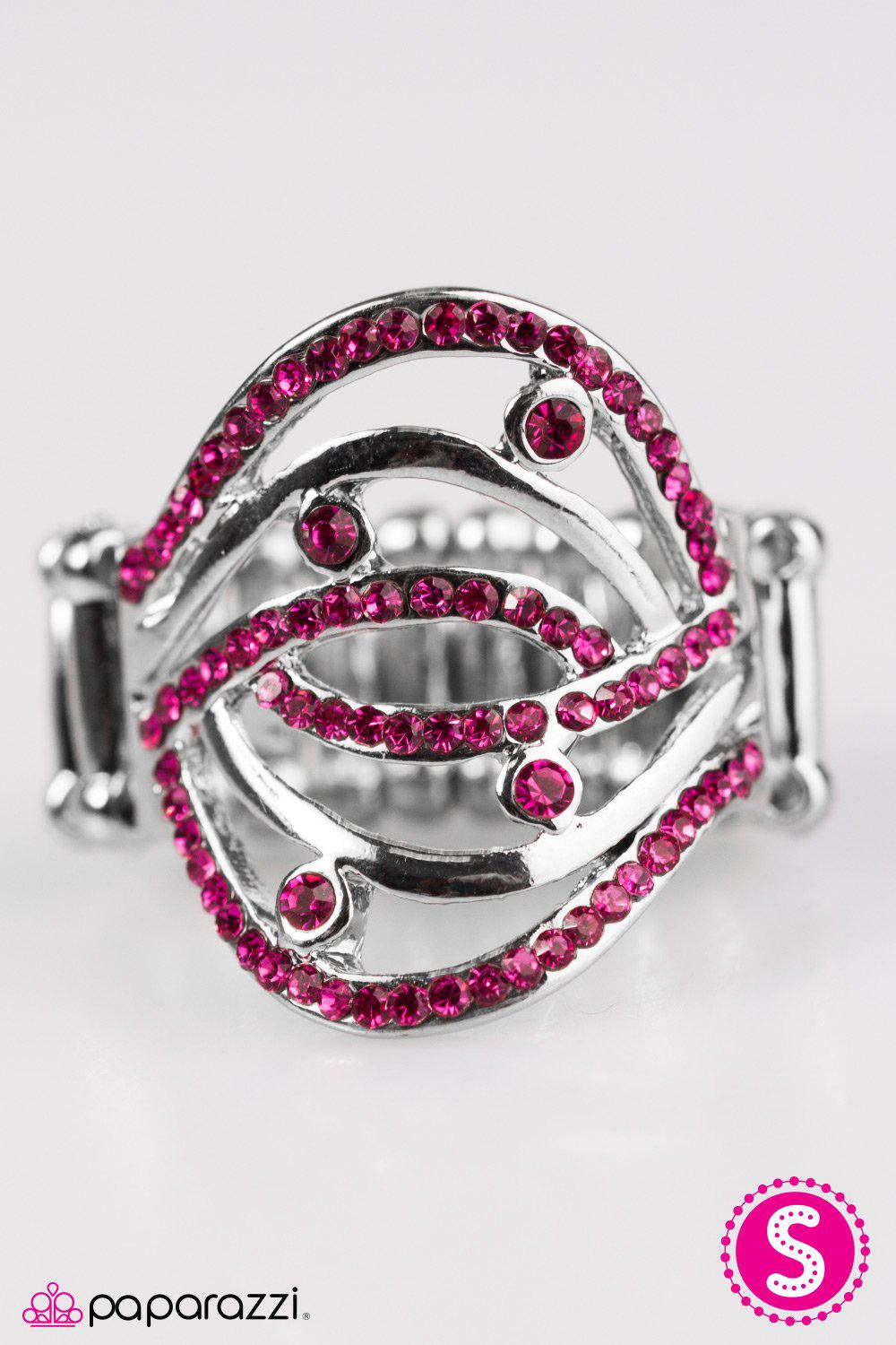 Cosmic Compass Pink Rhinestone Ring - Paparazzi Accessories- lightbox - CarasShop.com - Paparazzi Jewelry by Cara Jewels