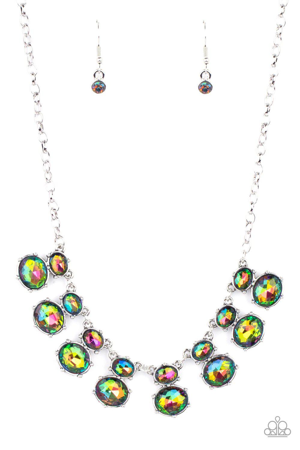 Cosmic Countess Multi Iridescent Oil Spill Rhinestone Necklace - Paparazzi Accessories- lightbox - CarasShop.com - Paparazzi Jewelry by Cara Jewels