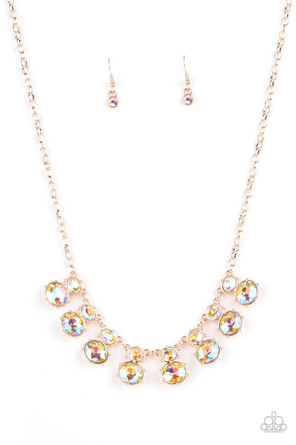 Cosmic Countess Rose Gold and Iridescent Rhinestone Necklace - Paparazzi Accessories- lightbox - CarasShop.com - Paparazzi Jewelry by Cara Jewels