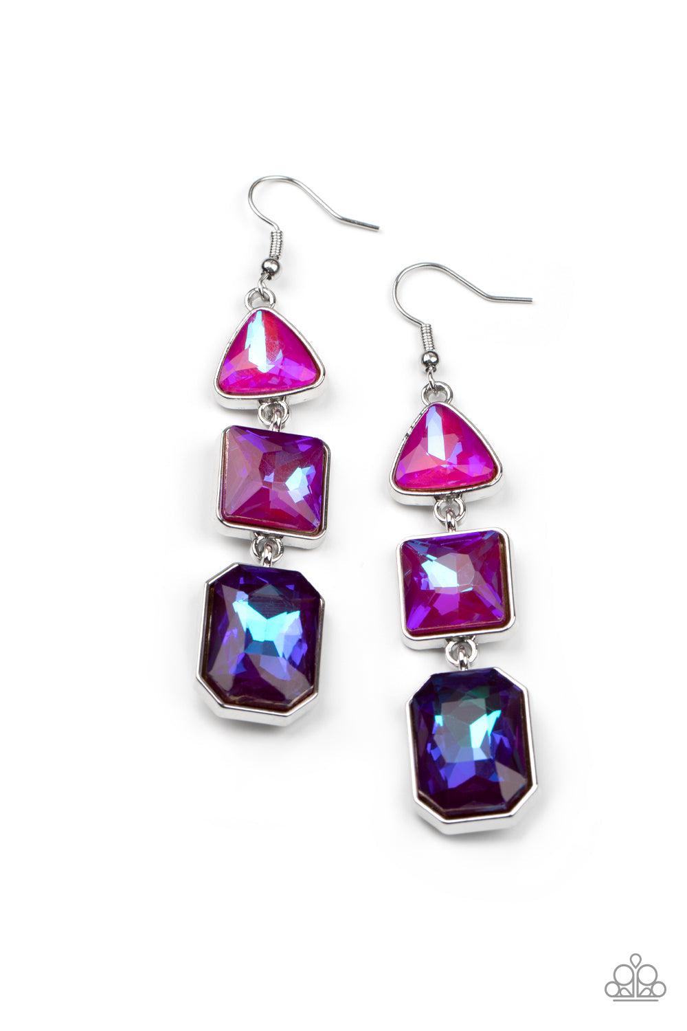 Cosmic Culture Purple, Pink & Blue UV Shimmer Earrings - Paparazzi Accessories- lightbox - CarasShop.com - Paparazzi Jewelry by Cara Jewels