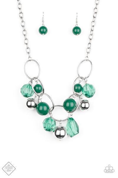 Cosmic Getaway Green and Silver Necklace - Paparazzi Accessories- lightbox - CarasShop.com - Paparazzi Jewelry by Cara Jewels