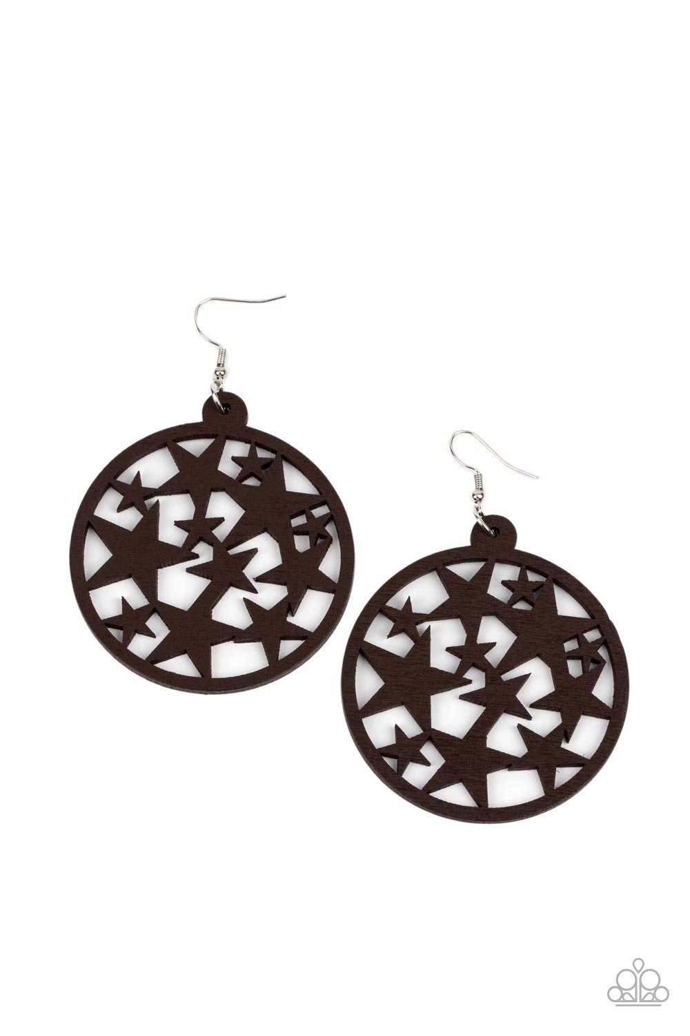 Cosmic Paradise Brown Wood Earrings - Paparazzi Accessories- lightbox - CarasShop.com - Paparazzi Jewelry by Cara Jewels