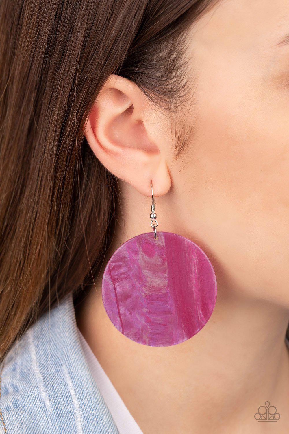 Cosmic Rainbow Multi - Rainbow Iridescent Pink Acrylic Earrings - Paparazzi Accessories- on model - CarasShop.com - Paparazzi Jewelry by Cara Jewels