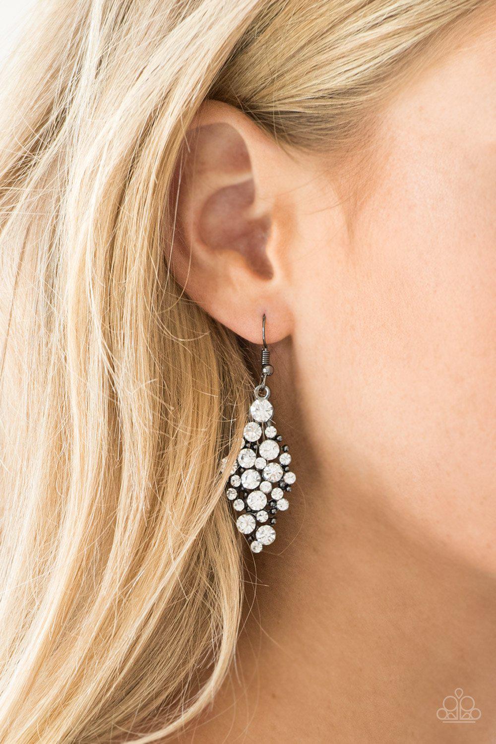 Cosmically Chic Black and White Rhinestone Earrings - Paparazzi Accessories- on model - CarasShop.com - Paparazzi Jewelry by Cara Jewels