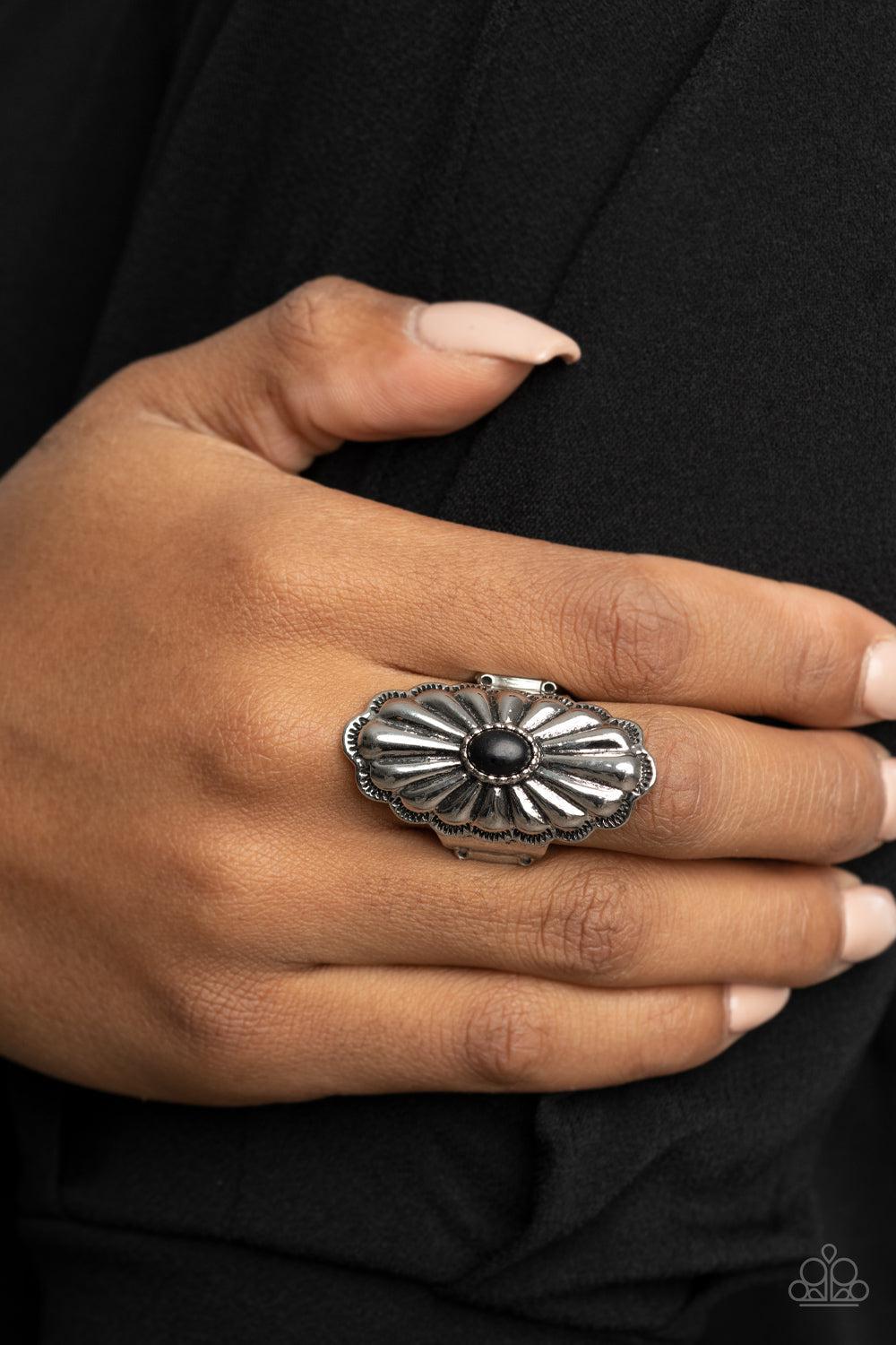 Cottage Couture Black Ring - Paparazzi Accessories- lightbox - CarasShop.com - Paparazzi Jewelry by Cara Jewels