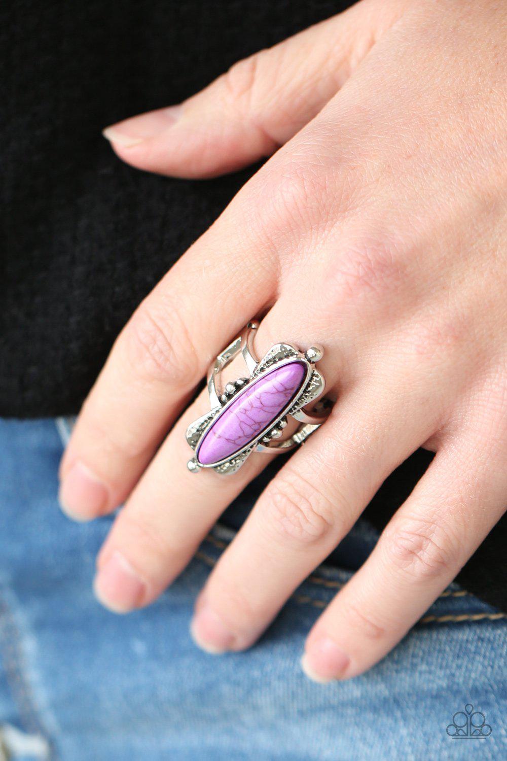 Cottage Craft Purple Stone Ring - Paparazzi Accessories- on model - CarasShop.com - Paparazzi Jewelry by Cara Jewels