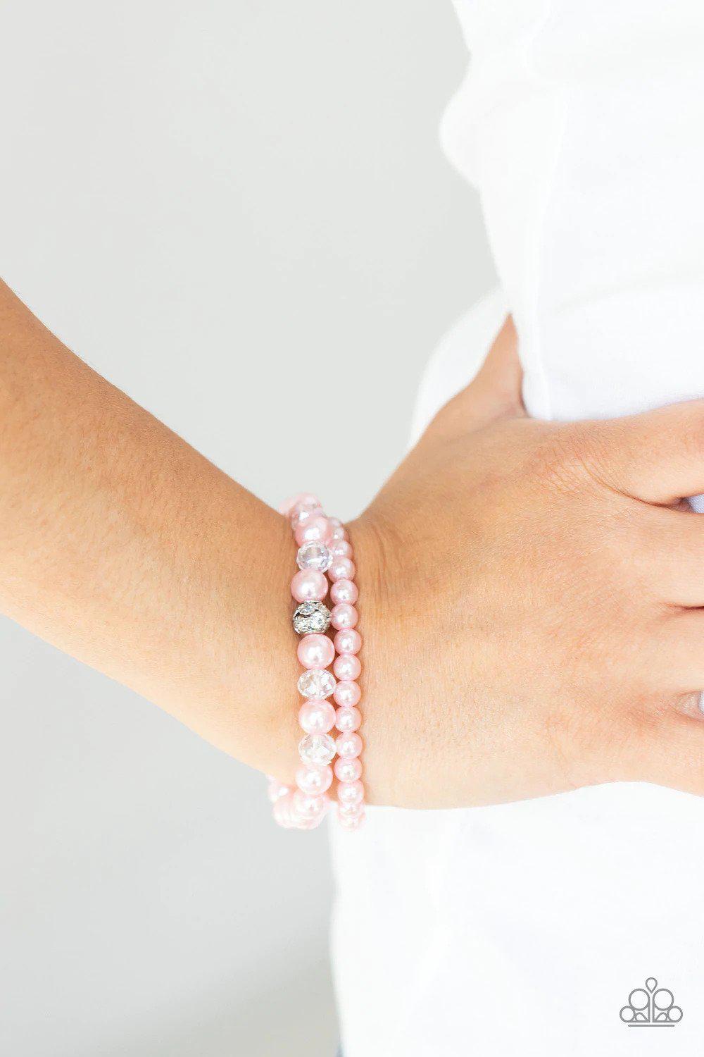 Cotton Candy Dreams Pink Bracelet - Paparazzi Accessories- on model - CarasShop.com - Paparazzi Jewelry by Cara Jewels