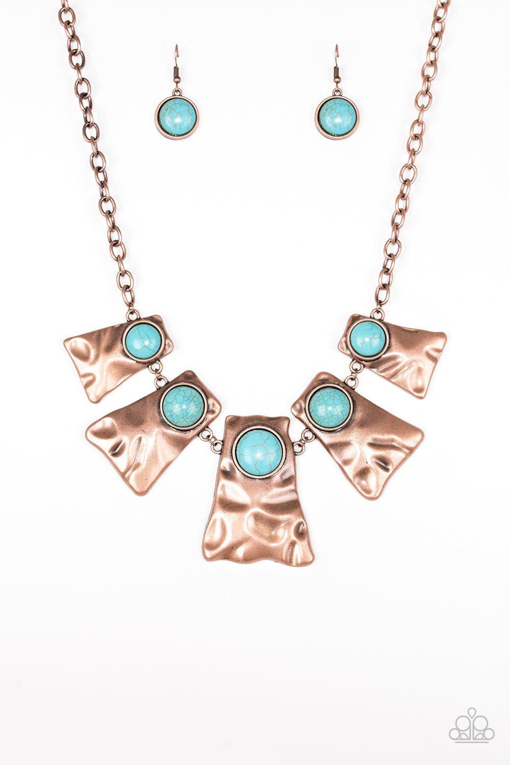 Cougar Copper and Blue Turquoise Stone Necklace - Paparazzi Accessories- lightbox - CarasShop.com - Paparazzi Jewelry by Cara Jewels