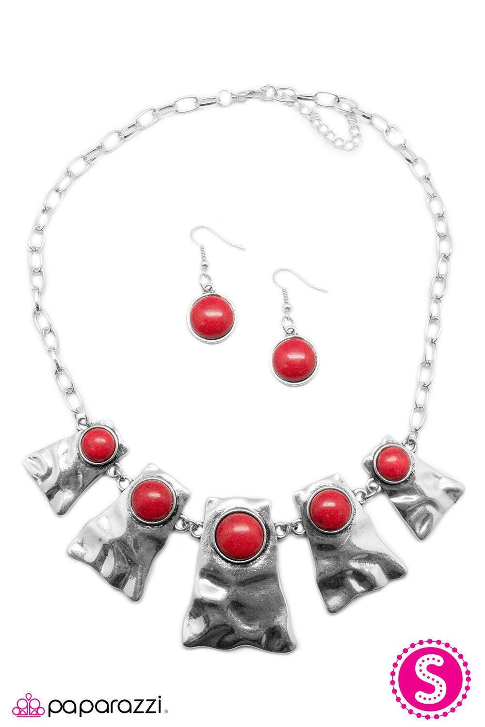 Cougar Silver and Red Stone Necklace - Paparazzi Accessories- lightbox - CarasShop.com - Paparazzi Jewelry by Cara Jewels